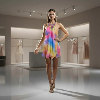 Vibrant Multi-Color Chiffon Dress: A Kaleidoscope of Bold Style