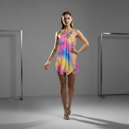 Vibrant Multi-Color Chiffon Dress: A Kaleidoscope of Bold Style