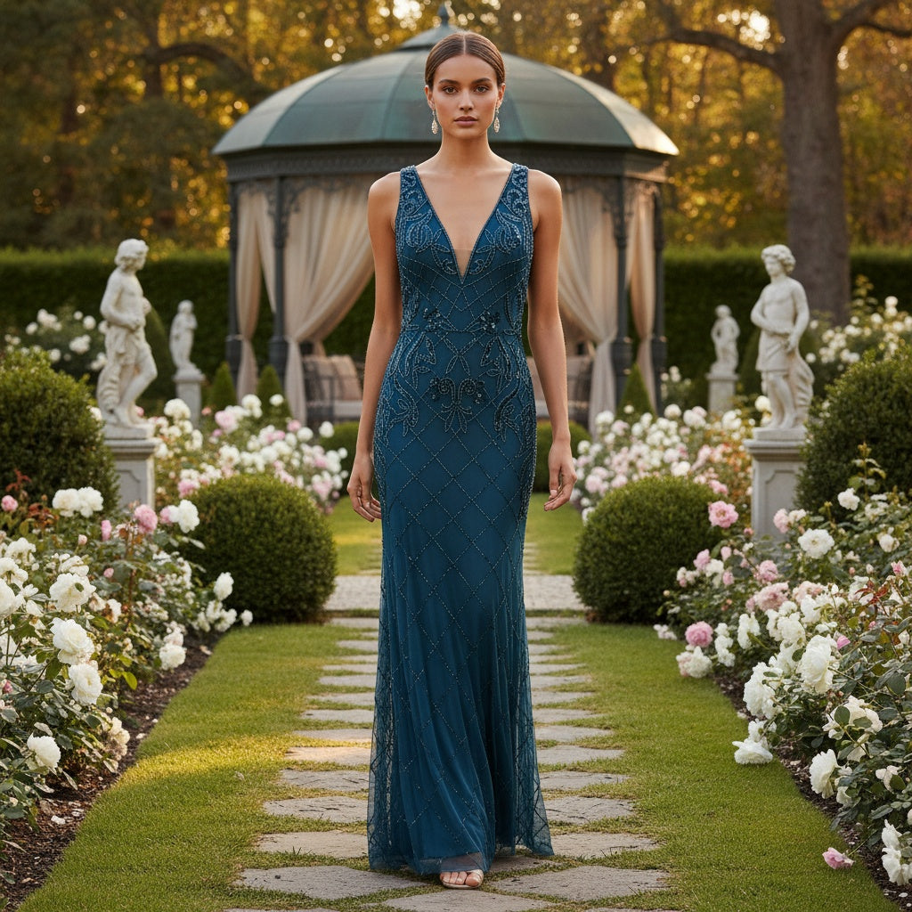 Sapphire Depth in Tulle and Sequins