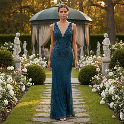 Sapphire Depth in Tulle and Sequins