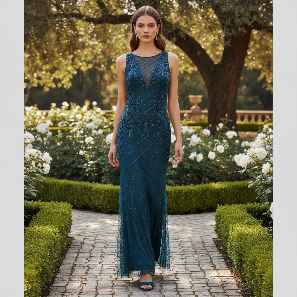 Sapphire Depth in Tulle and Sequins