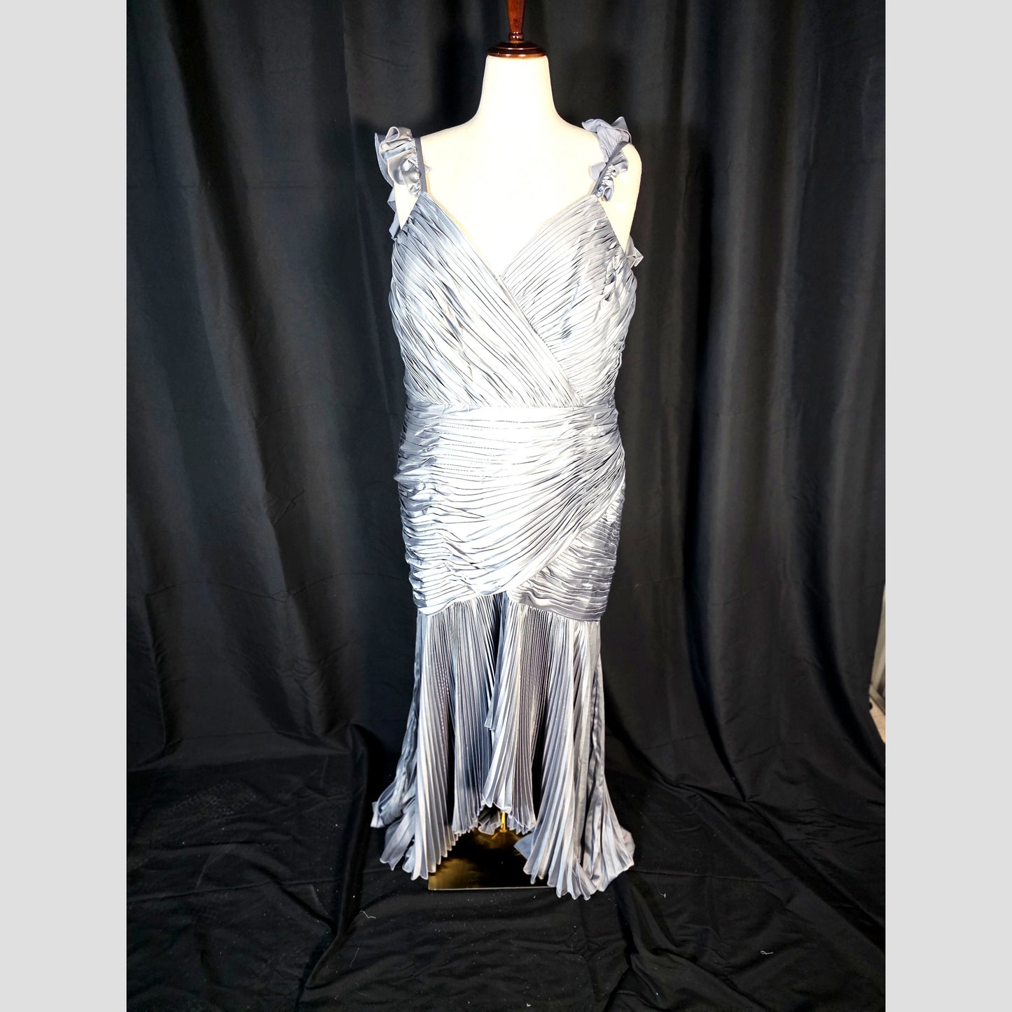 Glistening Moonlight Pleated Evening Gown
