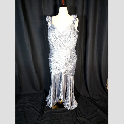 Glistening Moonlight Pleated Evening Gown