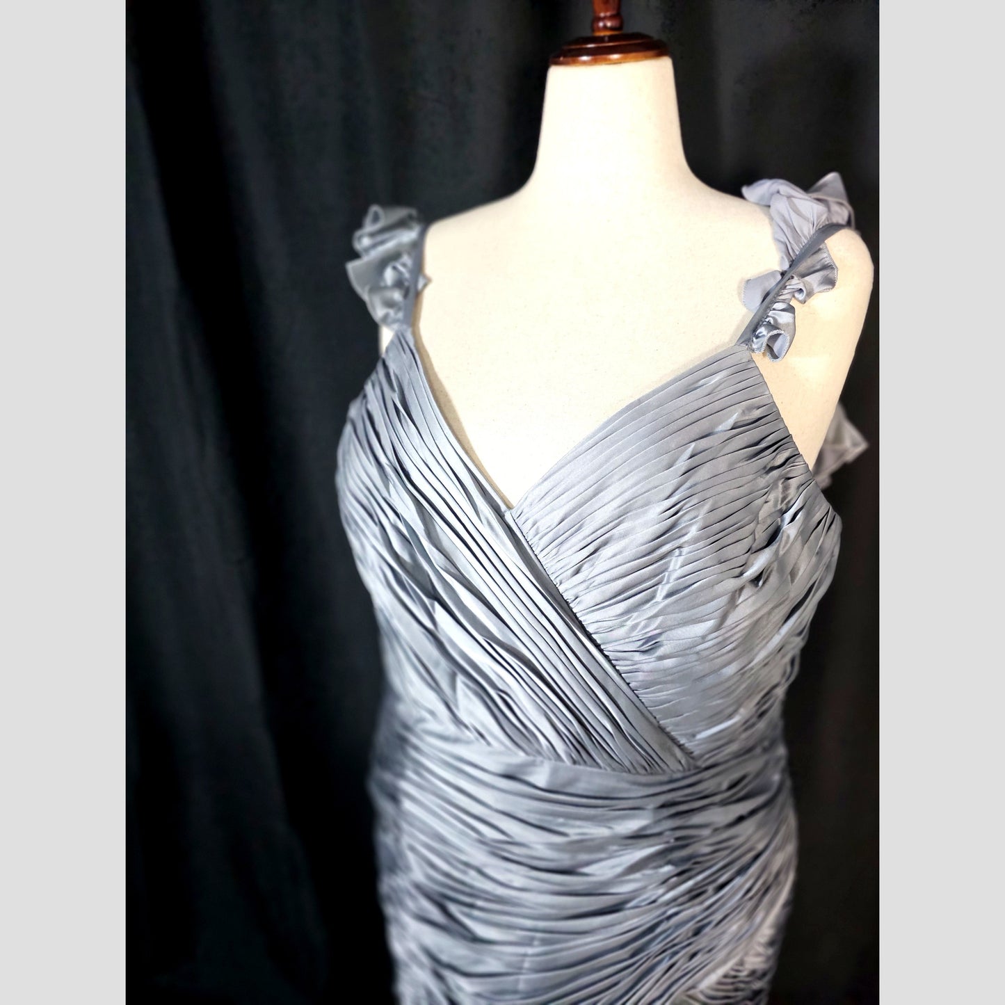 Glistening Moonlight Pleated Evening Gown