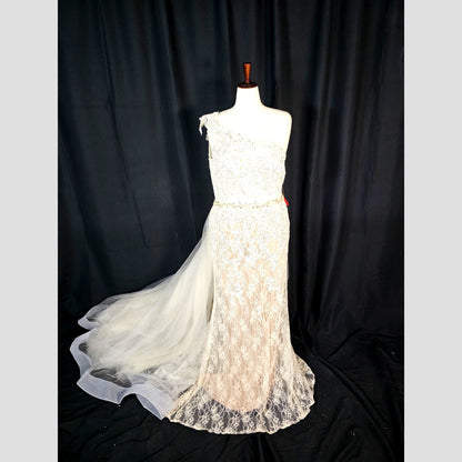 Whimsical Lace Dreams: The One-Shoulder Wonder Gown