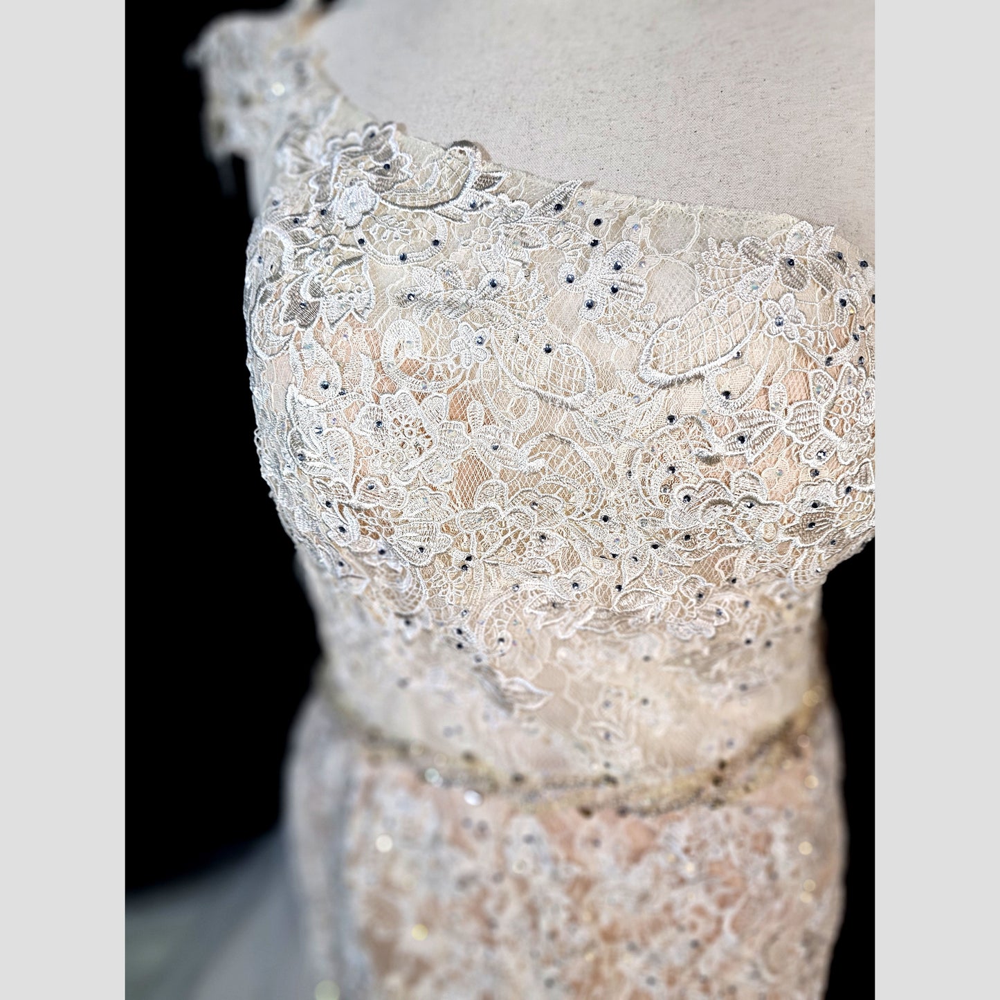 Whimsical Lace Dreams: The One-Shoulder Wonder Gown