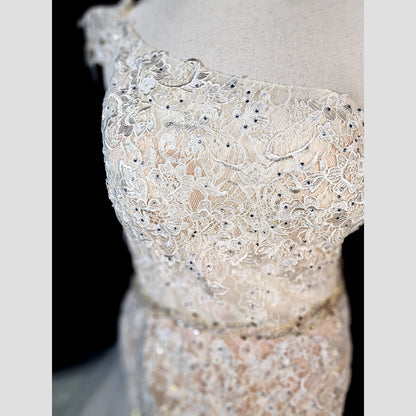 Whimsical Lace Dreams: The One-Shoulder Wonder Gown