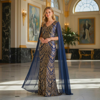Glamorous and Gold Embroidered Long Sleeve Dress
