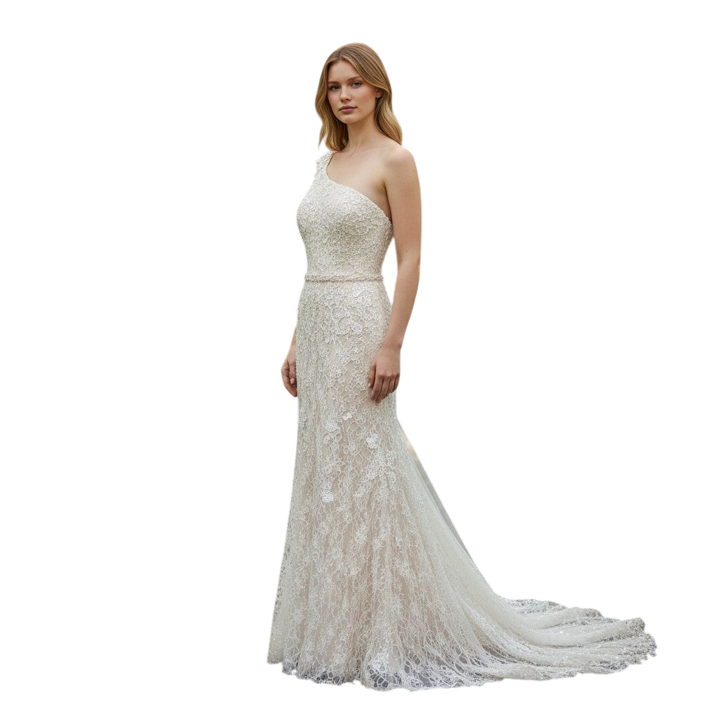 Whimsical Lace Dreams: The One-Shoulder Wonder Gown