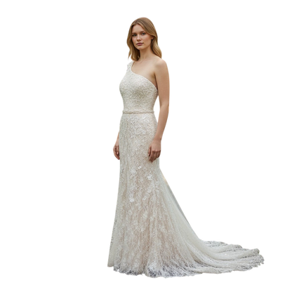 Whimsical Lace Dreams: The One-Shoulder Wonder Gown