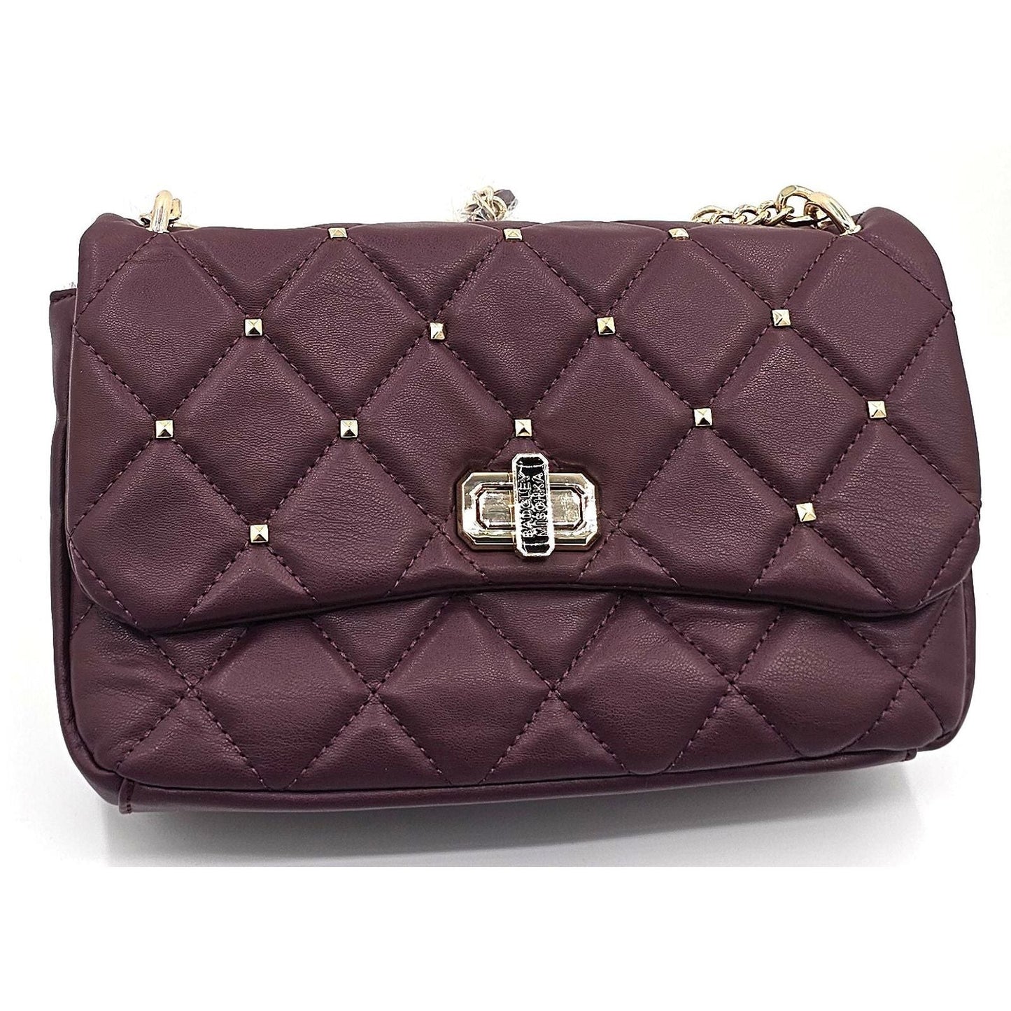 Quirky Quilted Plum Shoulder Handbag with Studded Charm