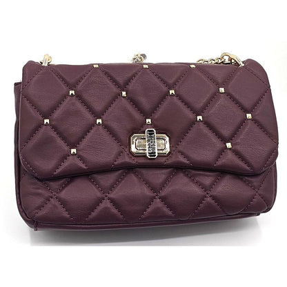 Quirky Quilted Plum Shoulder Handbag with Studded Charm