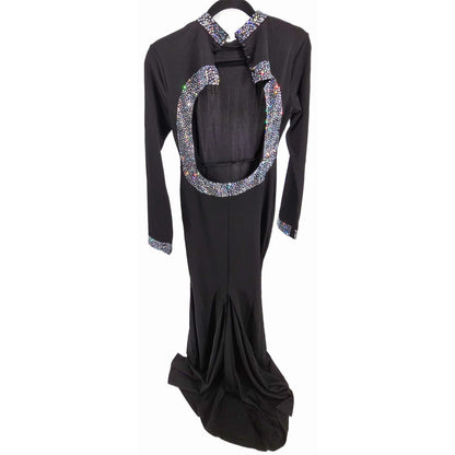 Faeriestyle Glamorous Black Evening Dress with Sparkly Collar and Cuffs/S