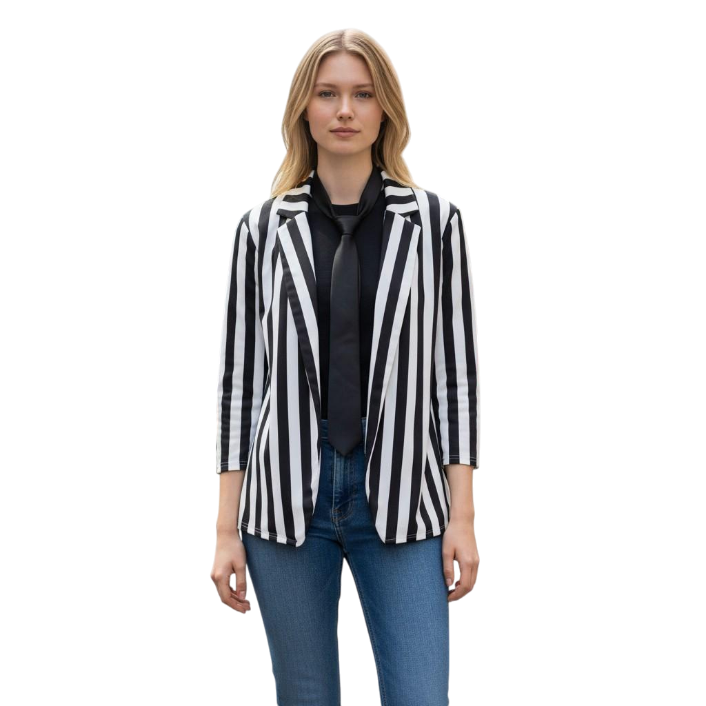 Striped Women's Open Front Jacket with Tie