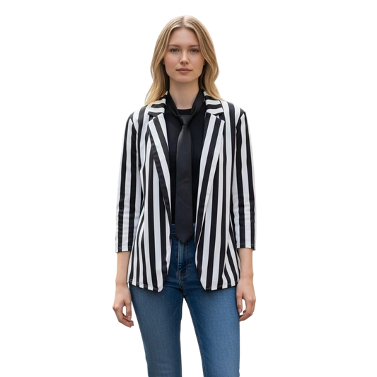 Striped Women's Open Front Jacket with Tie