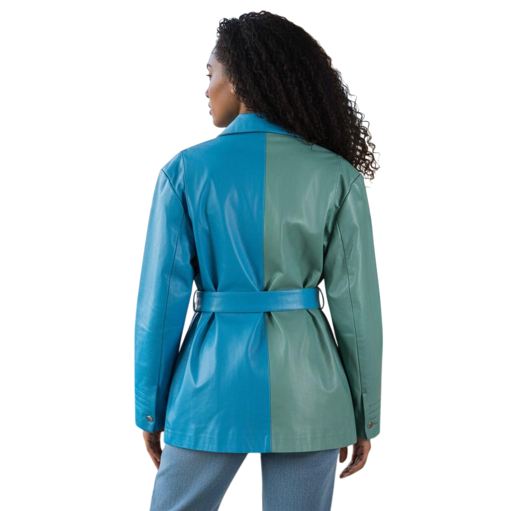 Bold Two-Tone and Leather Belted Blazer