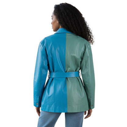 Bold Two-Tone and Leather Belted Blazer