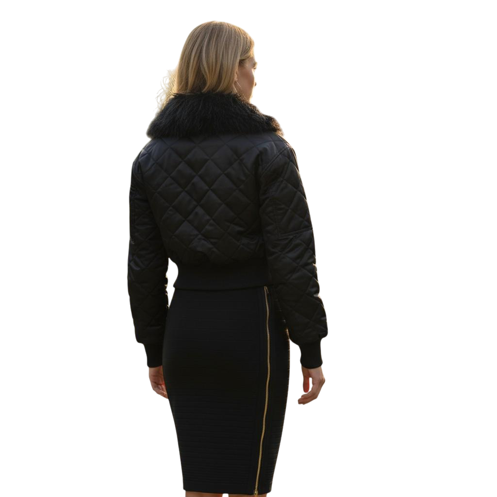 Aviator Quilted Bomber Jacket with Faux Fur Collar