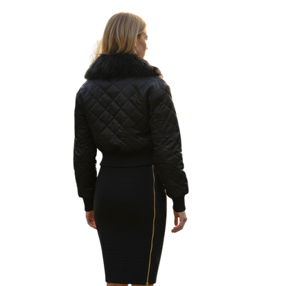 Aviator Quilted Bomber Jacket with Faux Fur Collar