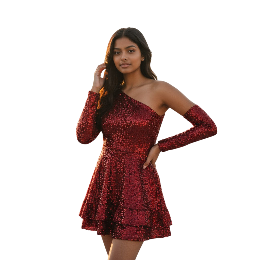 Sparkle & Swirl: The One-Shoulder Showstopper Dress