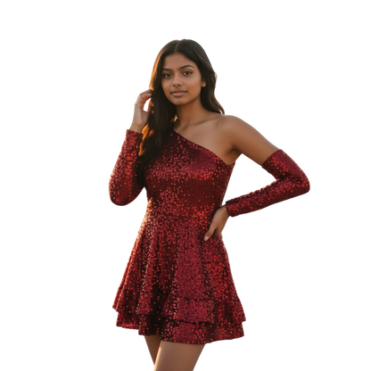 Sparkle & Swirl: The One-Shoulder Showstopper Dress