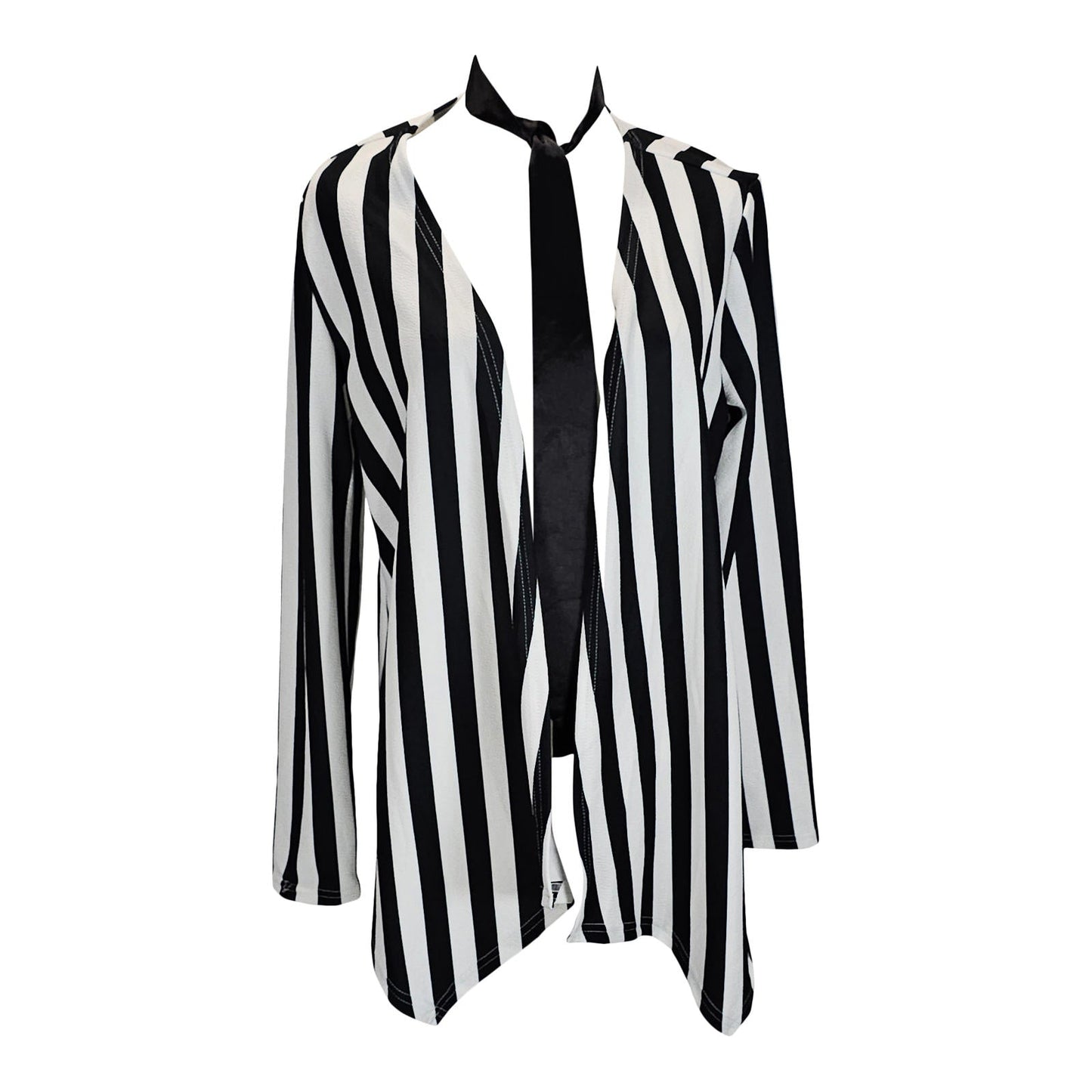 Shein Black and White Striped Women's Open Front Jacket with Tie/L