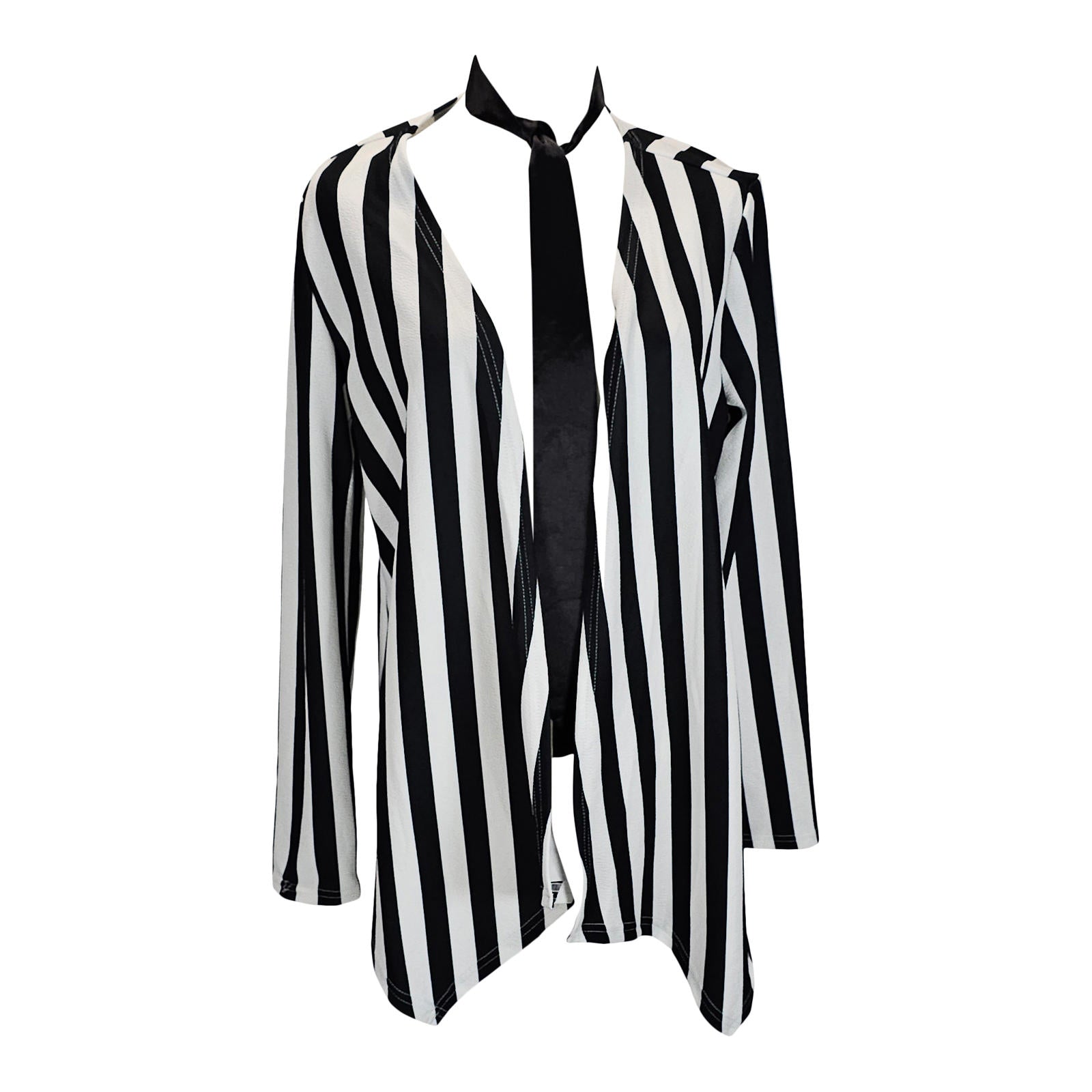 Shein Black and White Striped Women's Open Front Jacket with Tie/L