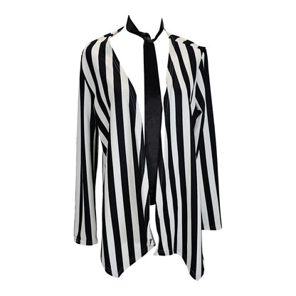 Shein Black and White Striped Women's Open Front Jacket with Tie/L