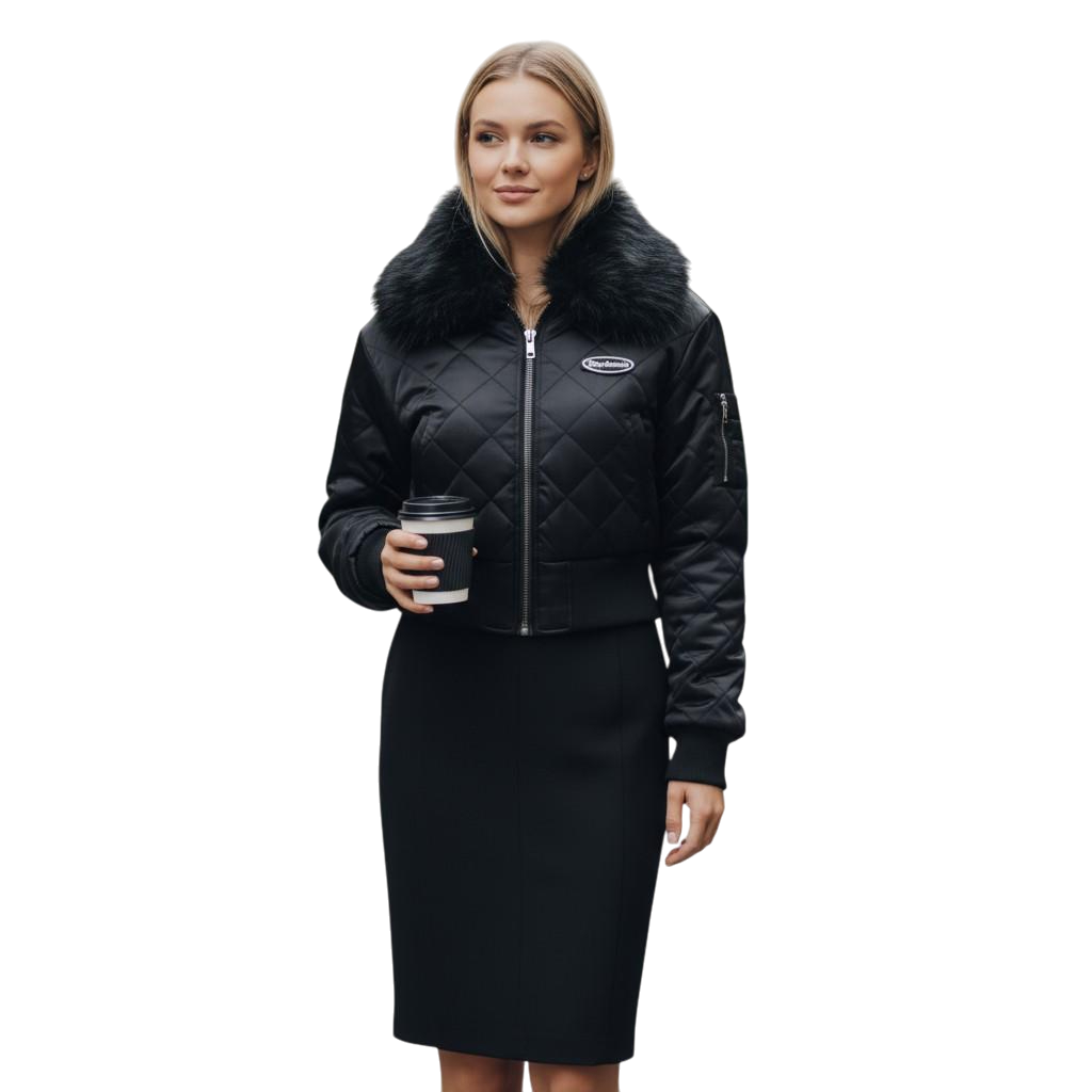 Aviator Quilted Bomber Jacket with Faux Fur Collar