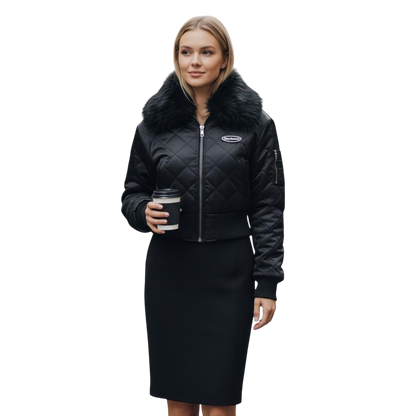 Aviator Quilted Bomber Jacket with Faux Fur Collar