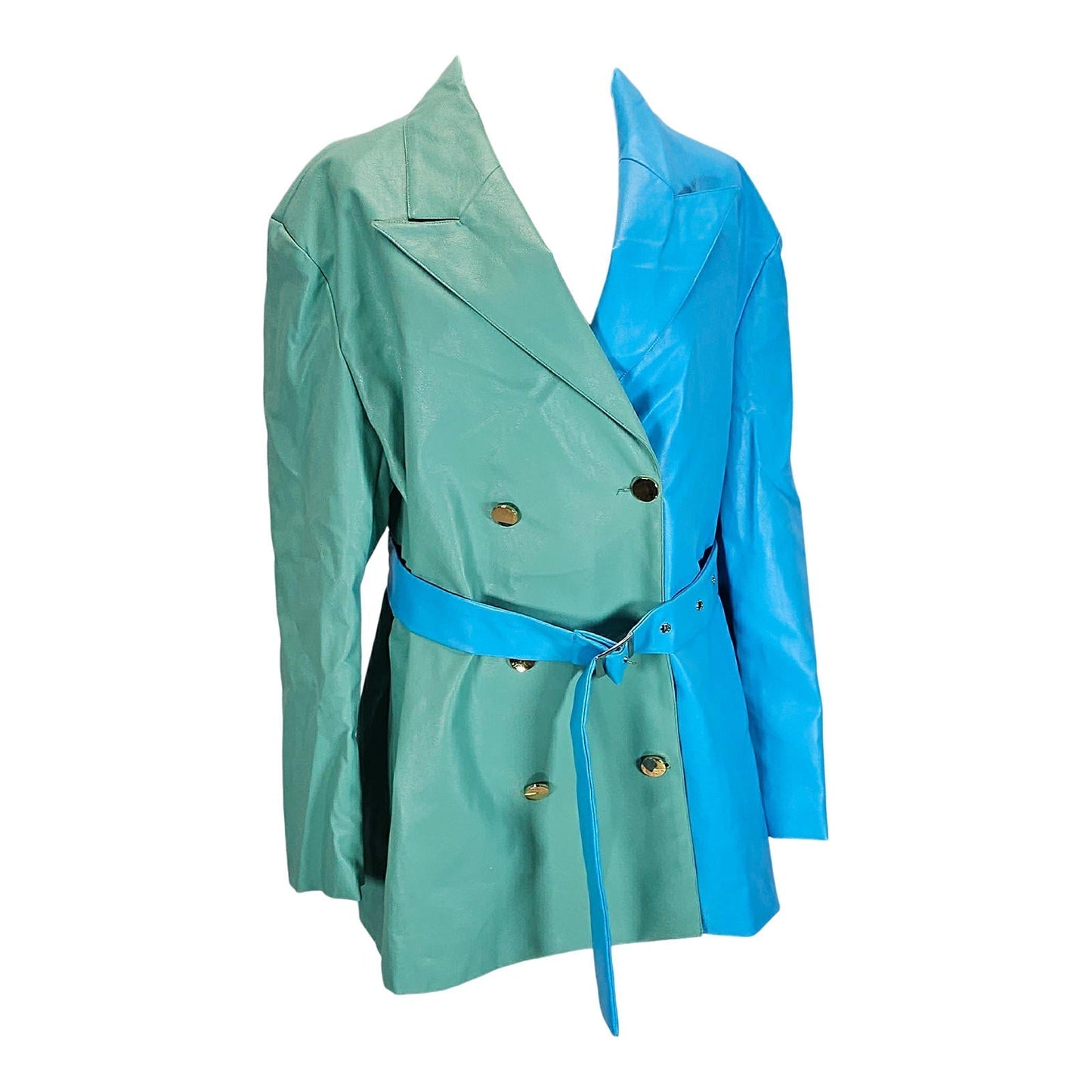 Bold Two-Tone and Leather Belted Blazer