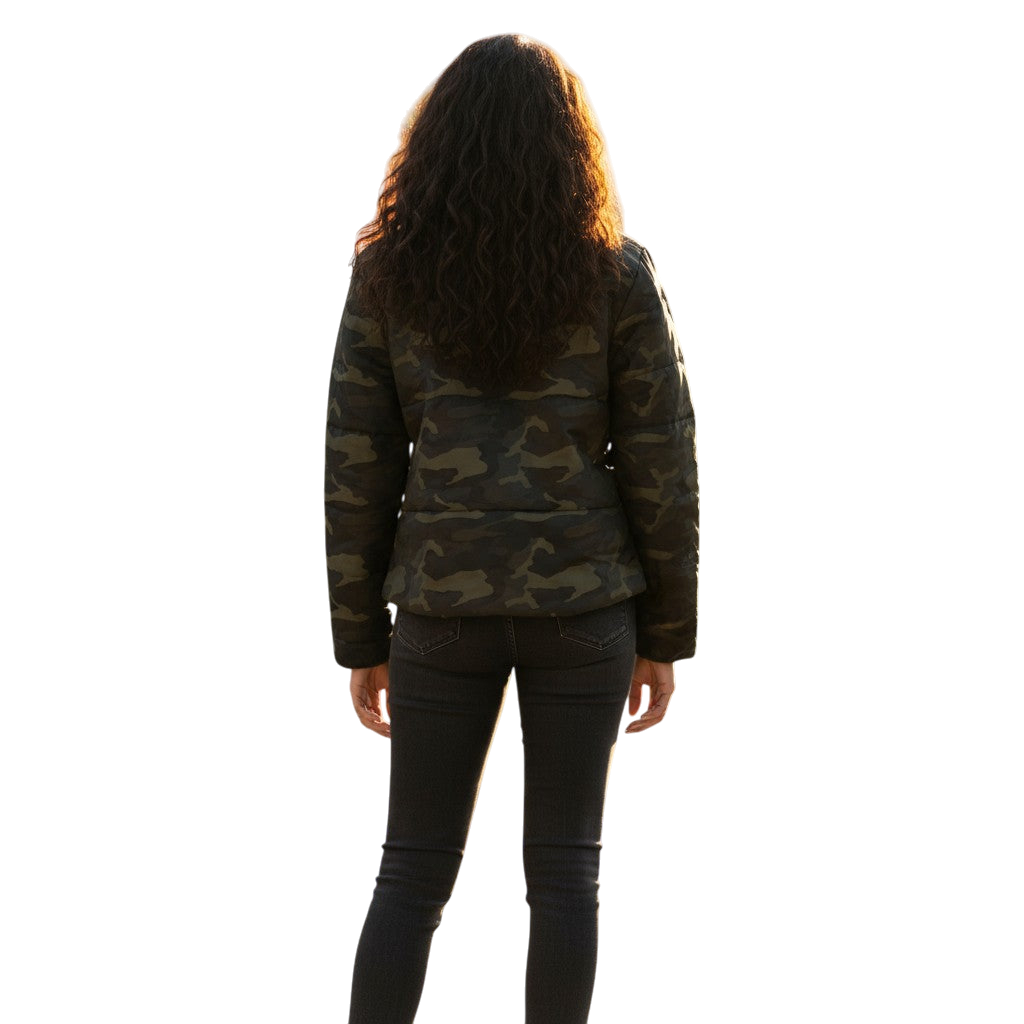 Moto Puffer Jacket Camouflage - Zip Up & Stand Out!