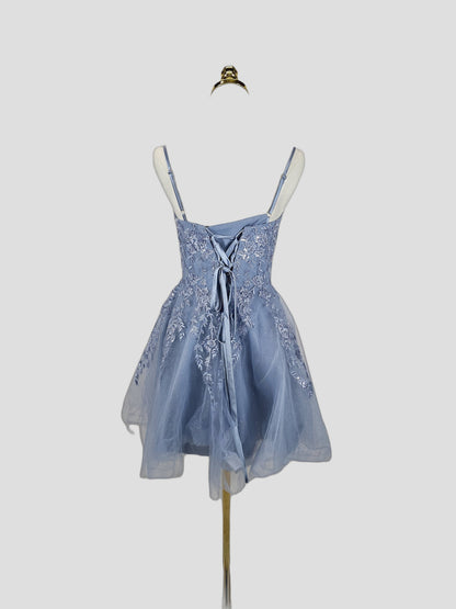 Charming Blue Floral Lace Dress for Weddings & Parties