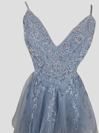Charming Blue Floral Lace Dress for Weddings & Parties
