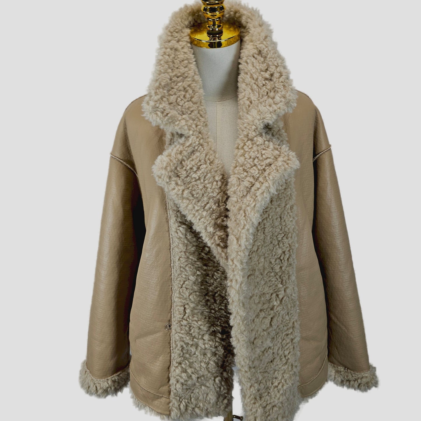 Bold Tan Reversible Shearling Jacket: Fierce Winter Warmth