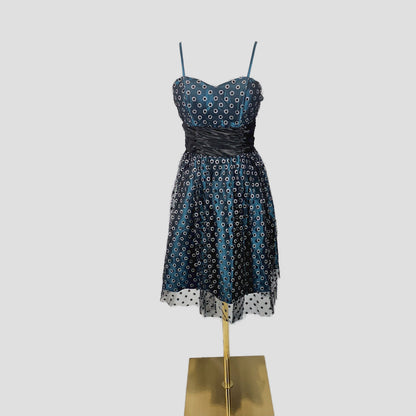 Dazzling Midnight Frock with Mesmerizing Mesh Magic