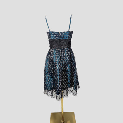 Dazzling Midnight Frock with Mesmerizing Mesh Magic
