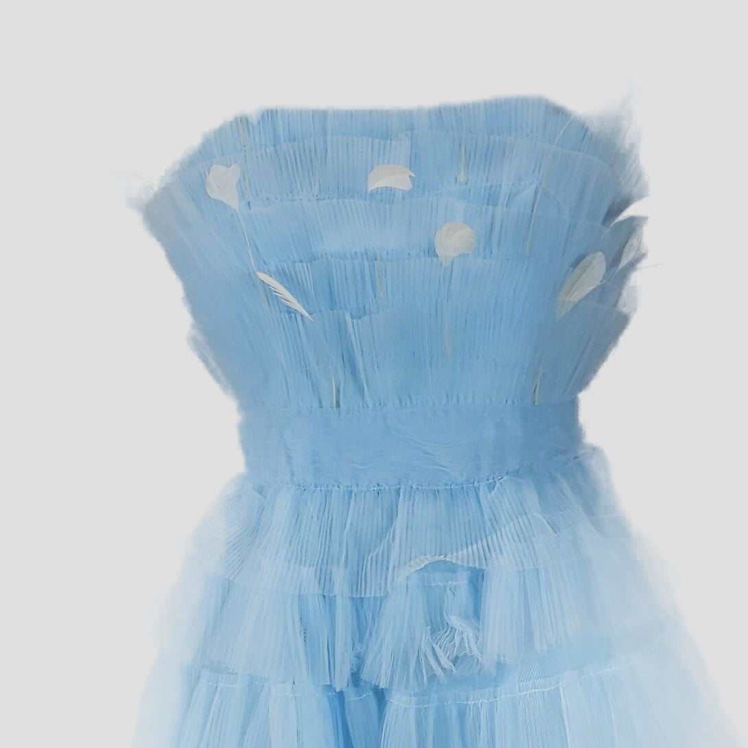 Show-Stopping Sky Blue Ruffled Tulle Party Dress