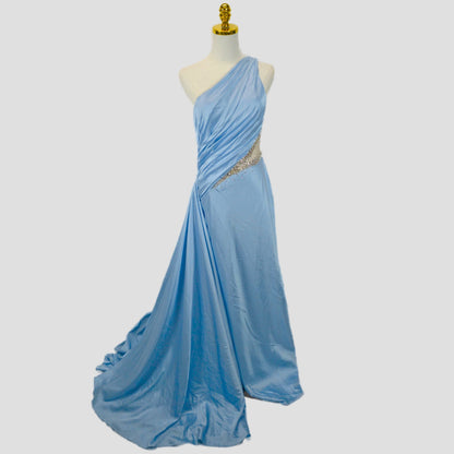 Dazzling Sky Blue Glam Satin Gown for Red Carpet Moments