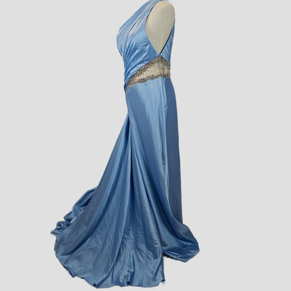 Dazzling Sky Blue Glam Satin Gown for Red Carpet Moments