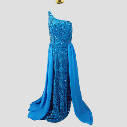 Dazzling Oceanic Sequin Gown with Show-Stopping Flow