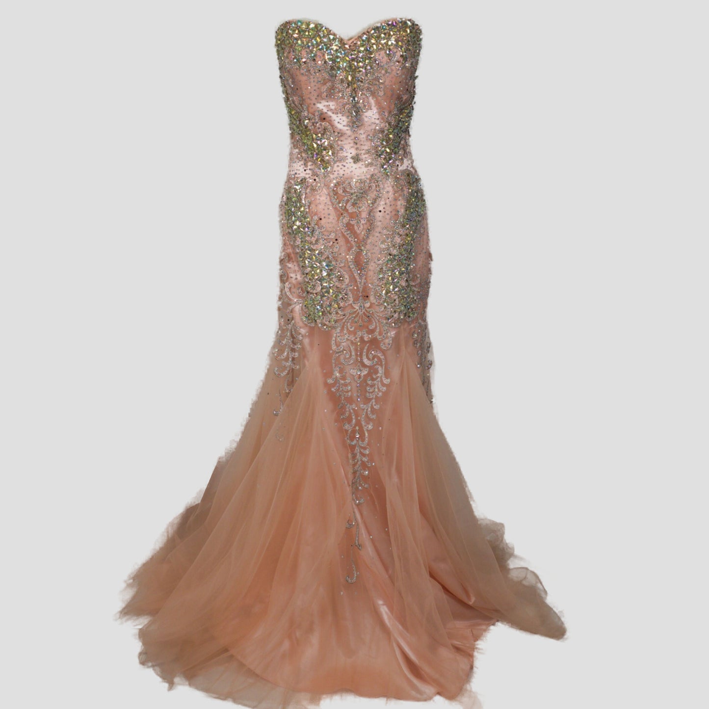 Dazzling Blush Beaded Tulle Gown for Unforgettable Nights