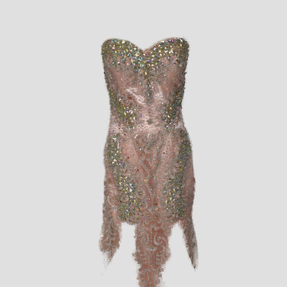 Dazzling Blush Beaded Tulle Gown for Unforgettable Nights