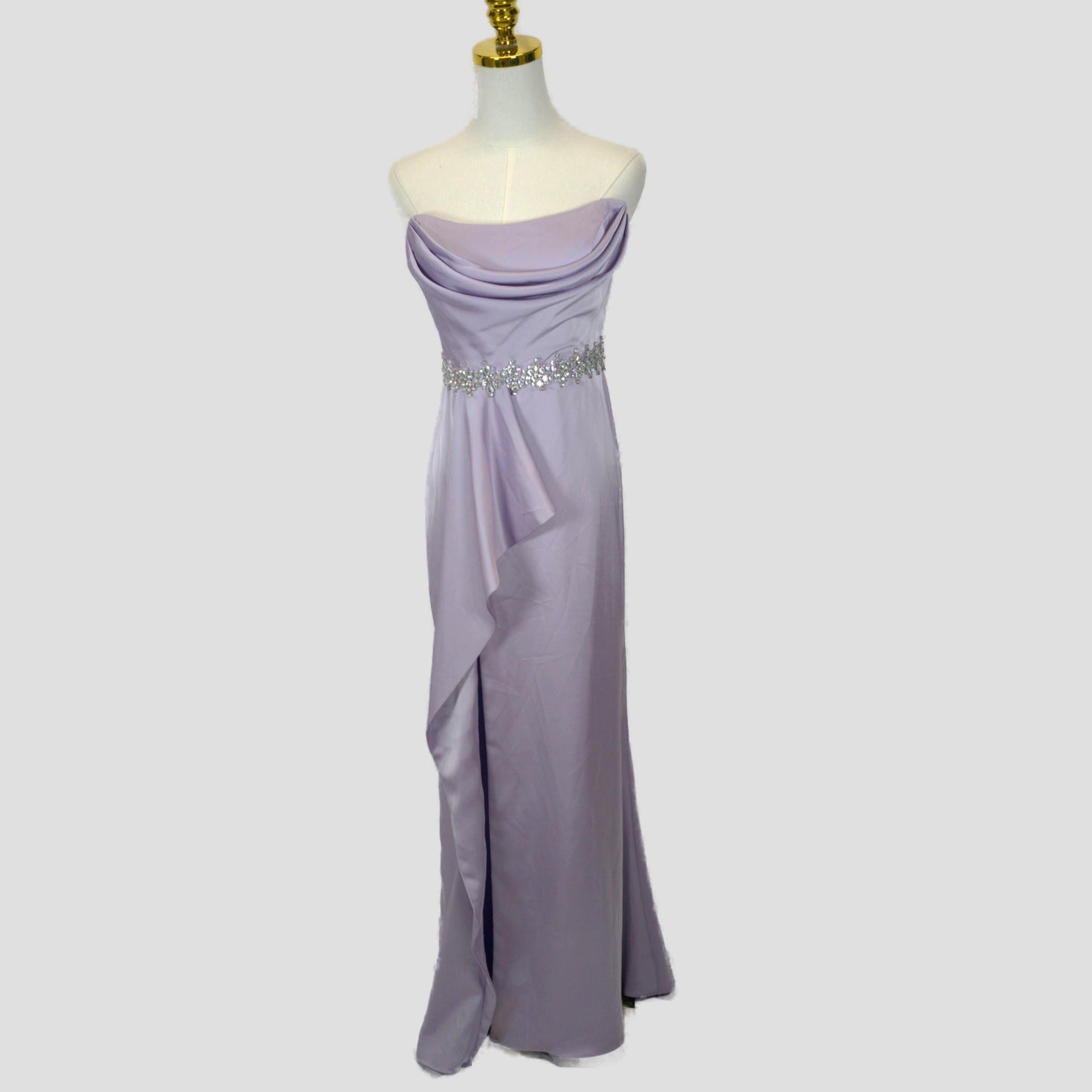Dazzling Lavender Satin Gown with Glamorous Embellishments