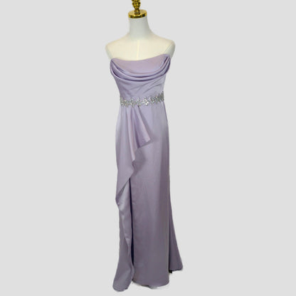 Dazzling Lavender Satin Gown with Glamorous Embellishments