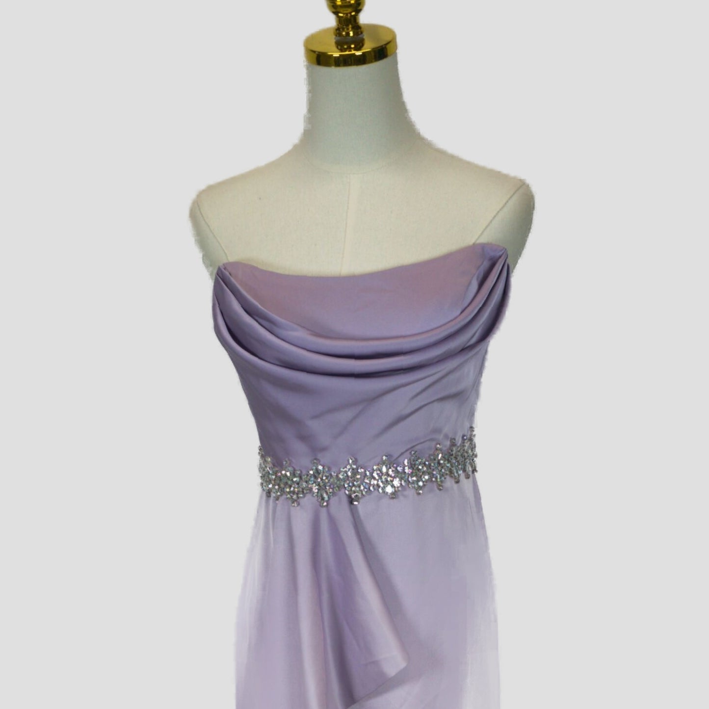 Dazzling Lavender Satin Gown with Glamorous Embellishments