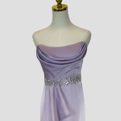 Dazzling Lavender Satin Gown with Glamorous Embellishments