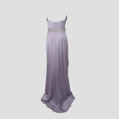 Dazzling Lavender Satin Gown with Glamorous Embellishments