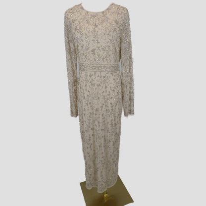 Dazzling Beaded Champagne Maxi Dress for Gala Nights