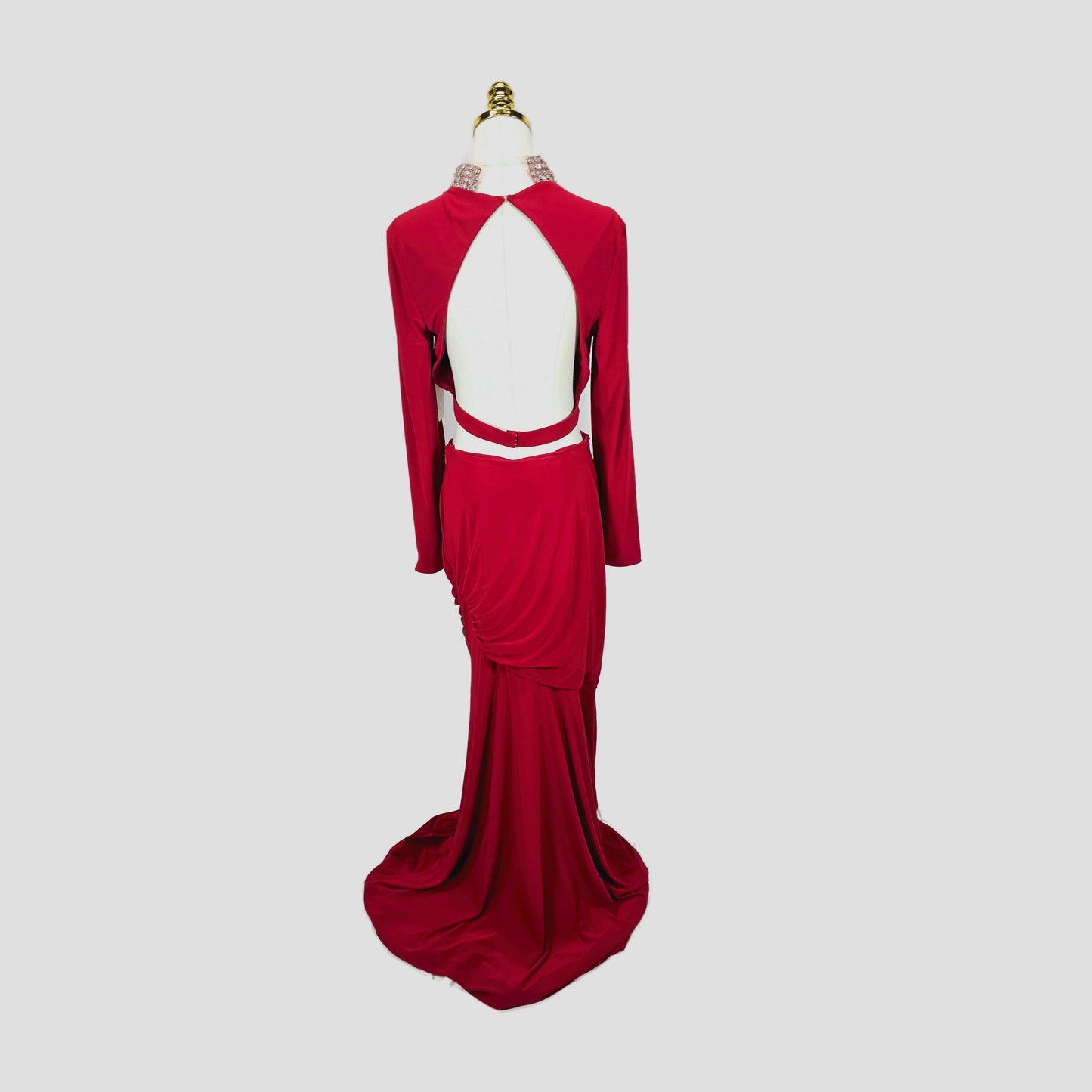 Fierce Crimson Backless Evening Showstopper Gown